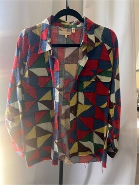 Gilded intent Vintage-Inspired Geometric Button-Up Shirt - Multicolor